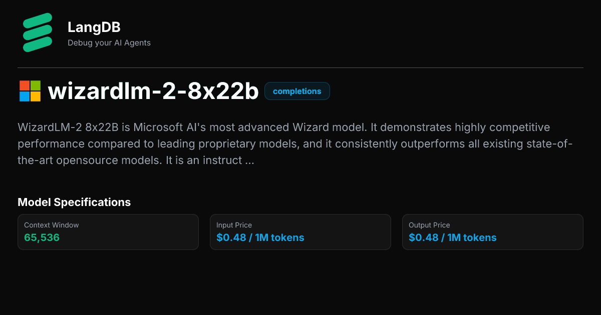 wizardlm-2-8x22b by deepinfra | AI Model Pricing, Performance & API ...